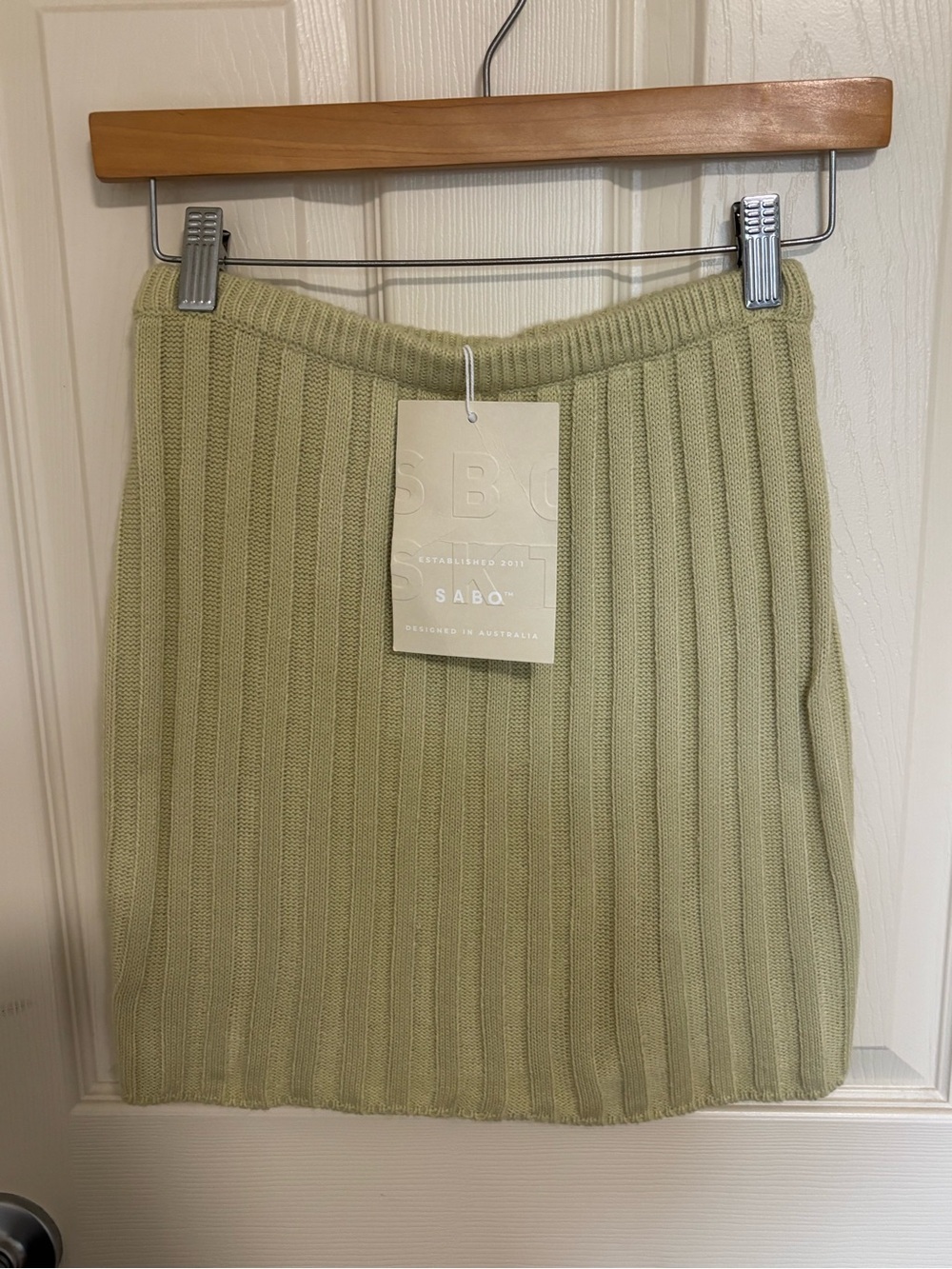 SABO Skirt Ribbed Knit Mini Skirt XS Sage Green Australian Boutique summer skirt - Picture 1 of 6